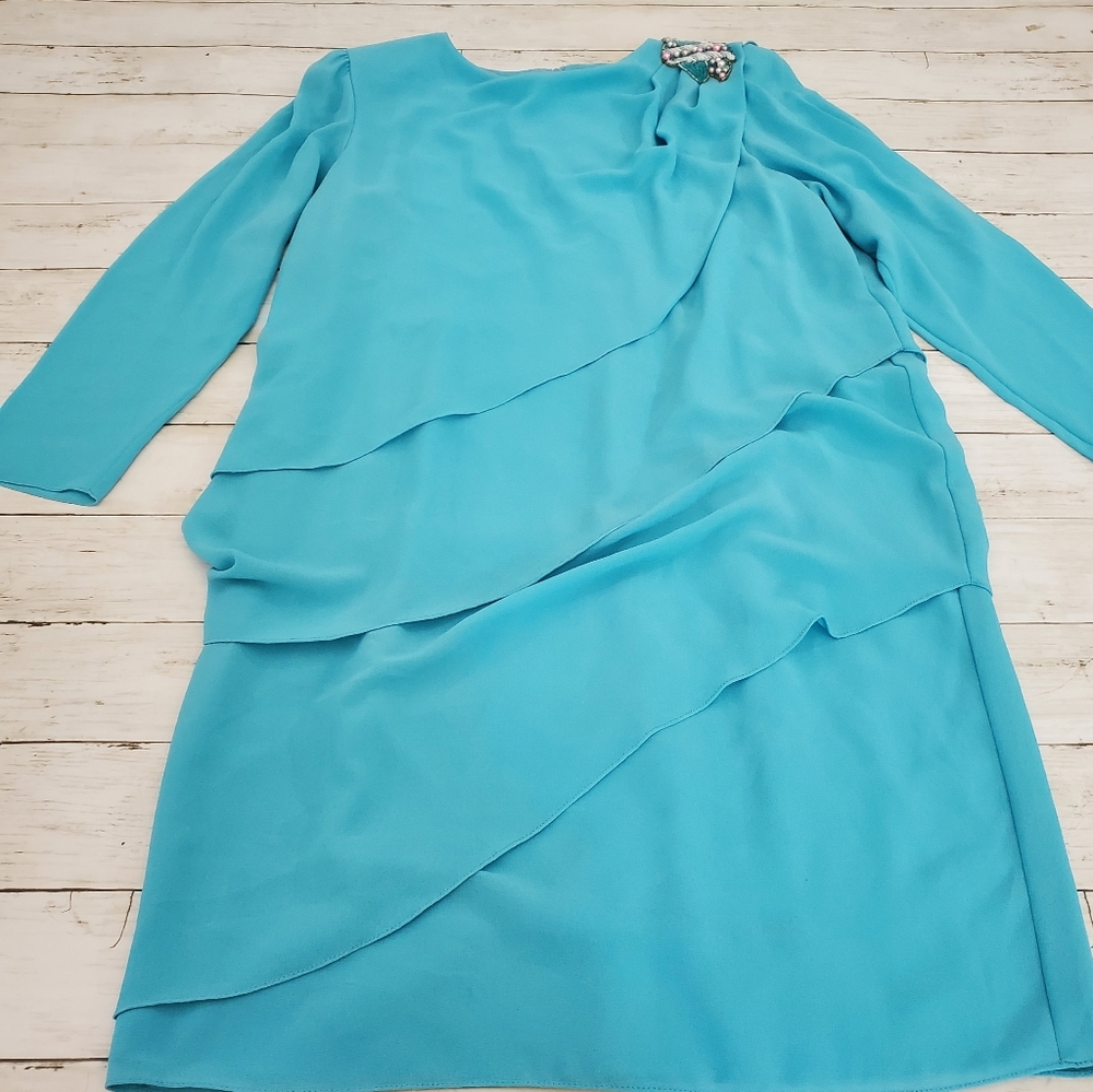 Ursula Switzerland sleeved beaded tiered dress vtg turquoise blue granny chic - Picture 2 of 10